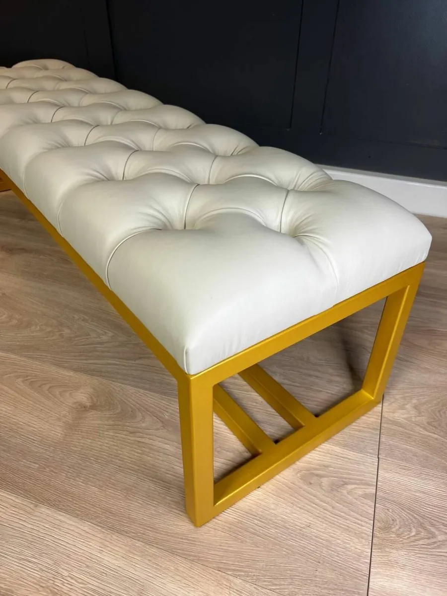 Metal-Framed Bench 140x40cm White Eco Leather - Image 4