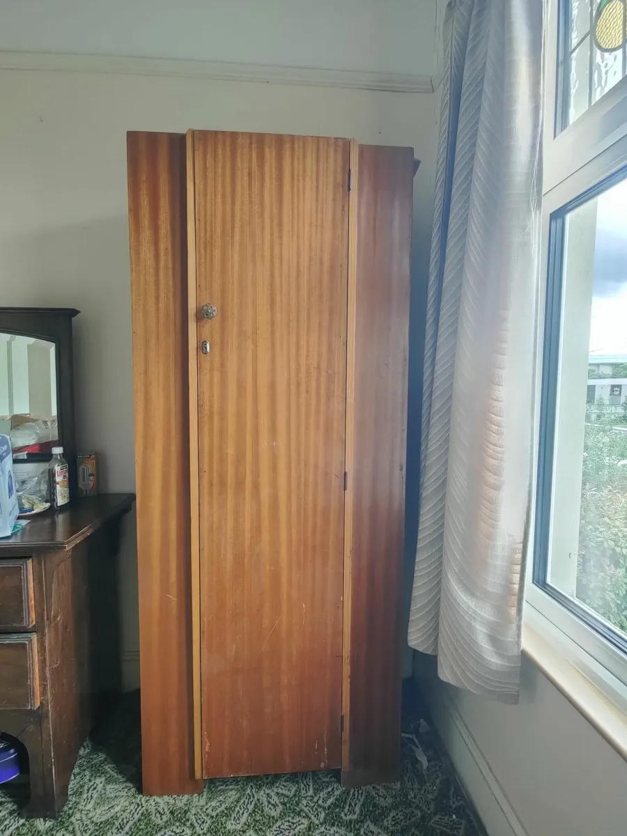 Slim Timber Retro Lockable Wardrobe Mid Century - Image 4
