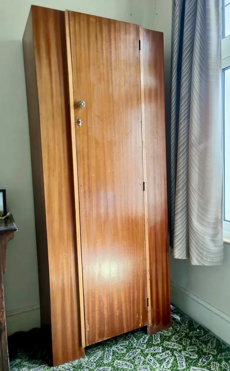 Slim Timber Retro Lockable Wardrobe Mid Century - Image 1