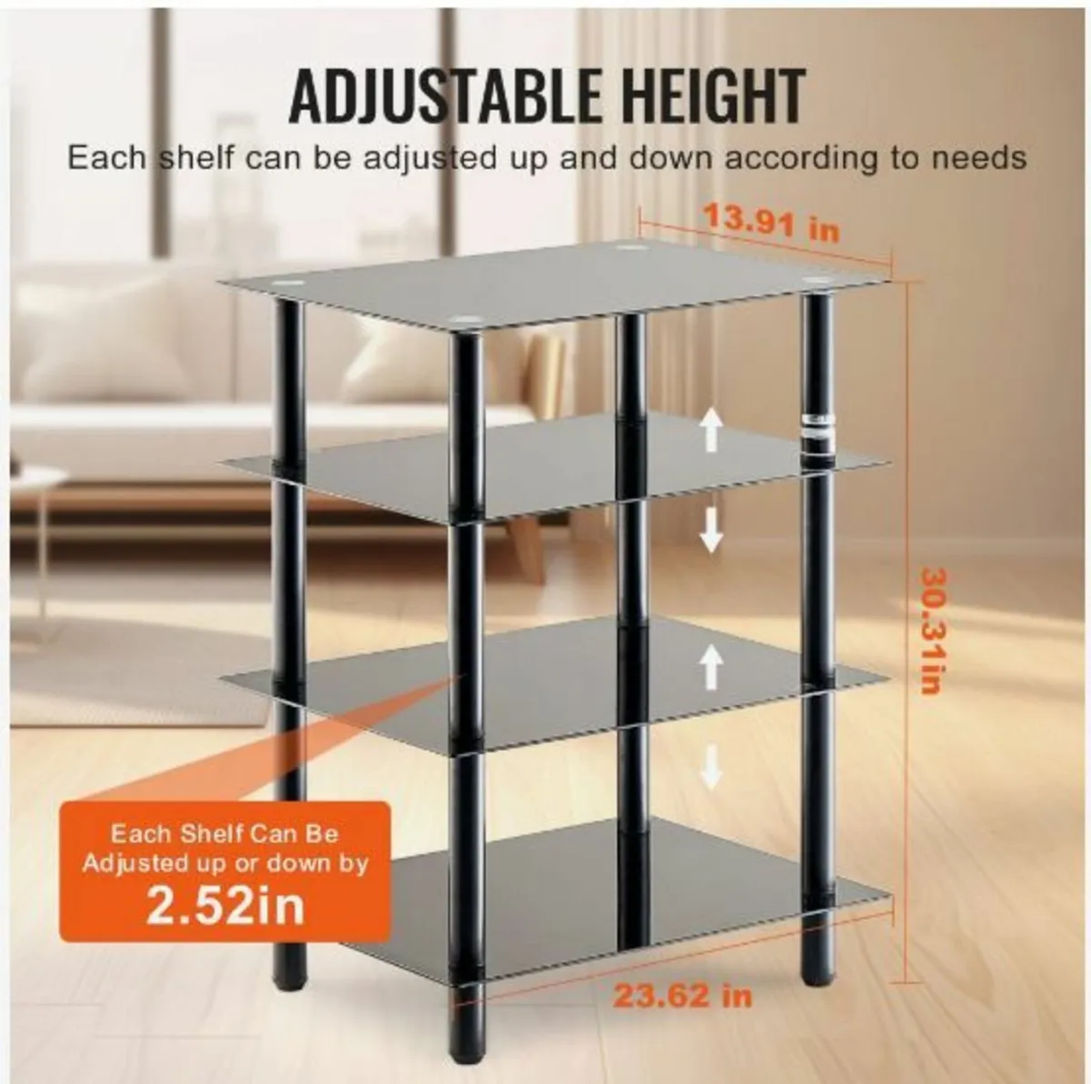 4-Tier AV Media Stand Strengthened Tempered Glass - Image 3