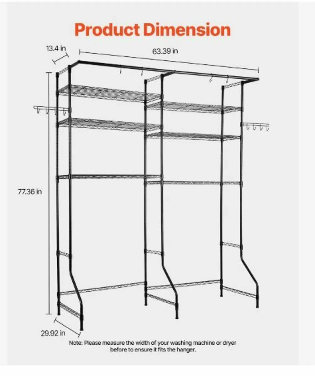 Over Washer and Dryer Storage Shelf Two Row 6 Tie - Image 2