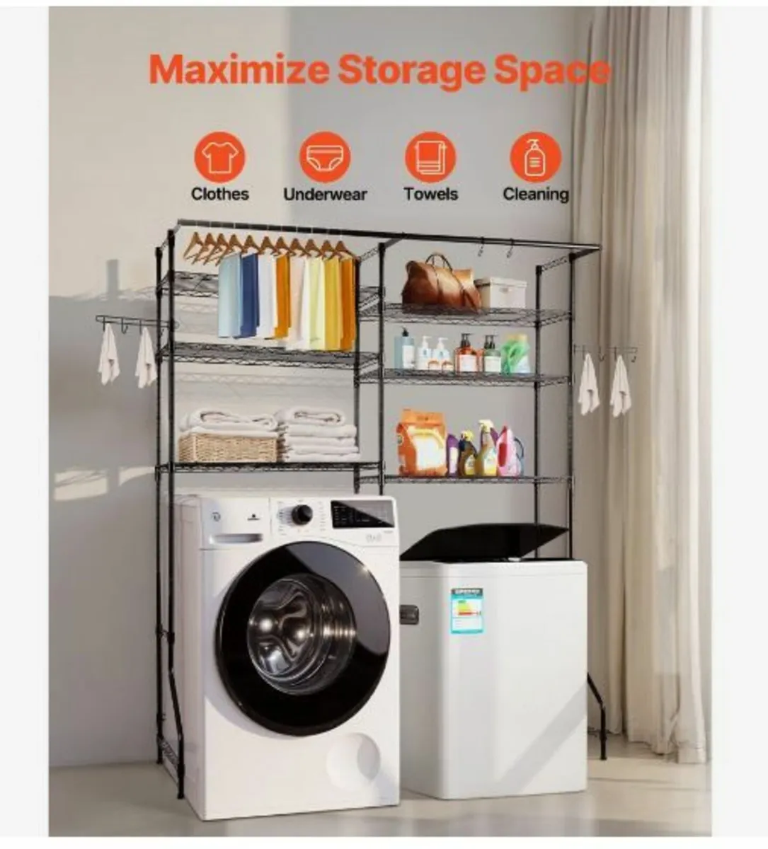 Over Washer and Dryer Storage Shelf Two Row 6 Tie - Image 3
