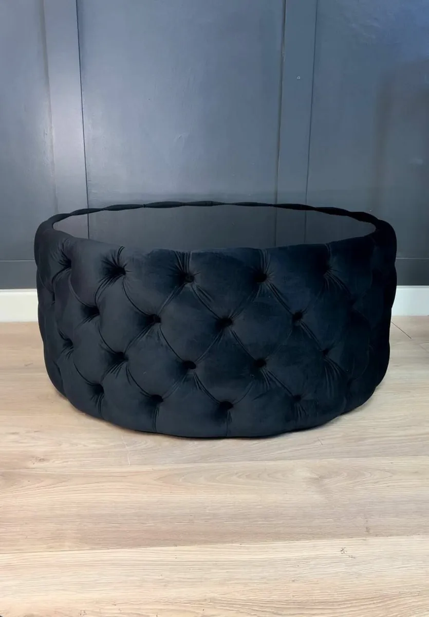Coffee Table Button-Tufted Chesterfield / Glass 80 - Image 1