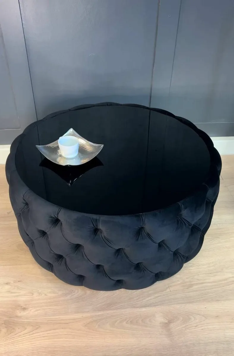 Coffee Table Button-Tufted Chesterfield / Glass 80 - Image 2