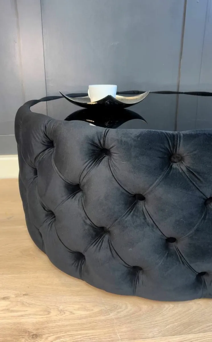 Coffee Table Button-Tufted Chesterfield / Glass 80 - Image 3