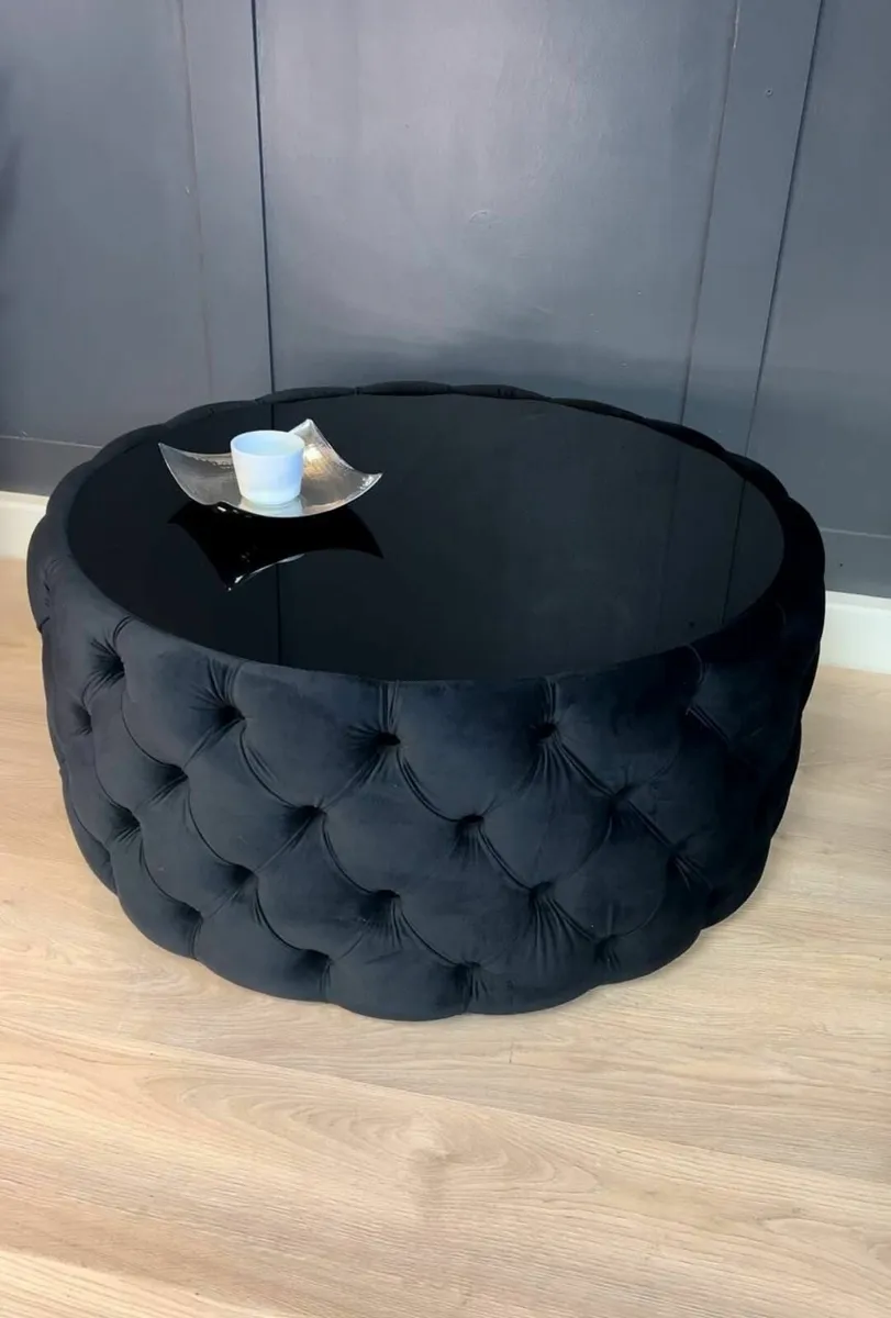 Coffee Table Button-Tufted Chesterfield / Glass 80 - Image 4