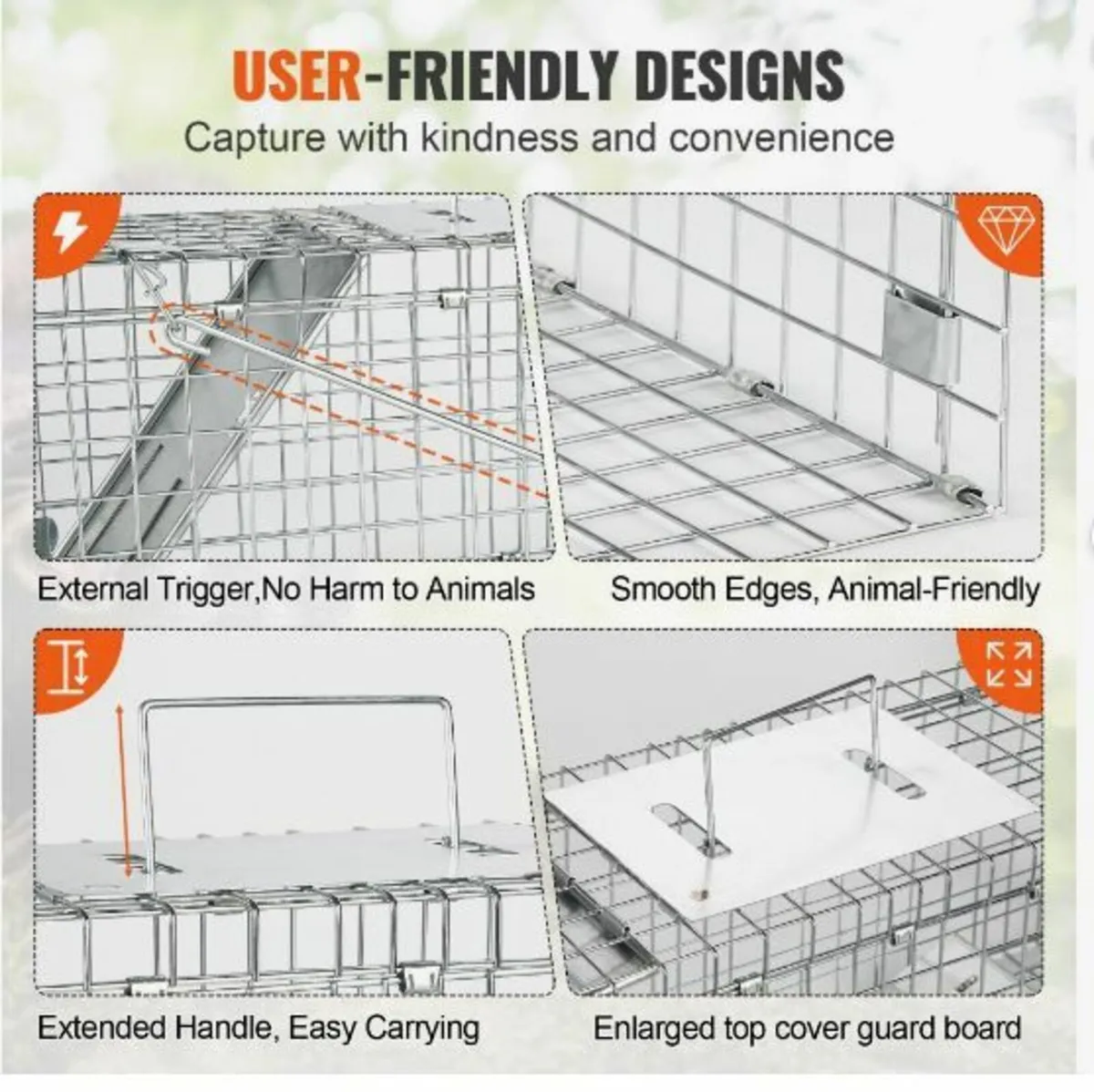 Live Animal Cage Trap, 24" x 8" x 8" Humane Cat - Image 2