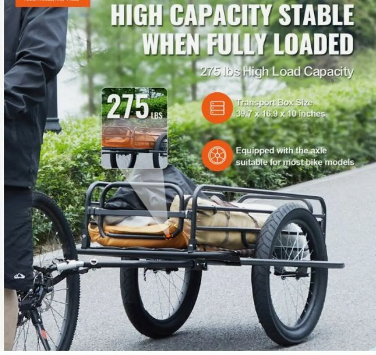 Bike Cargo Trailer, 275 lbs Load Capacity - Image 2