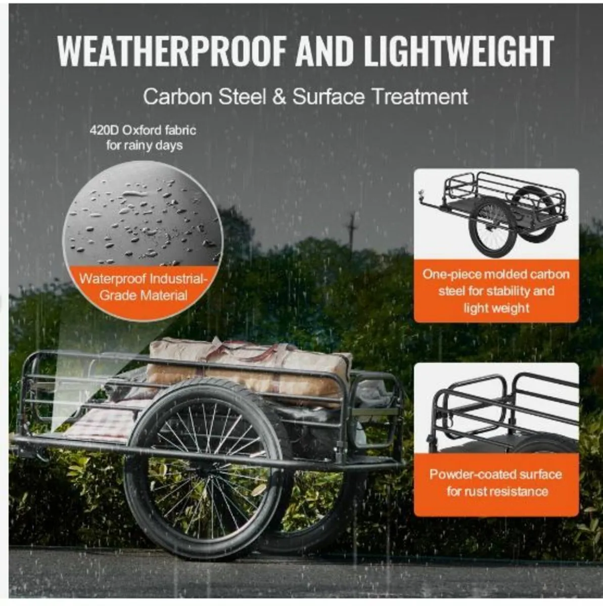 Bike Cargo Trailer, 275 lbs Load Capacity - Image 3