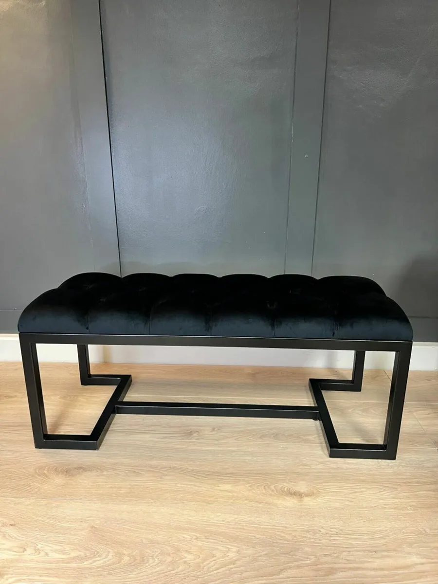 Metal-Framed Bench 100x40cm Velour - Image 1