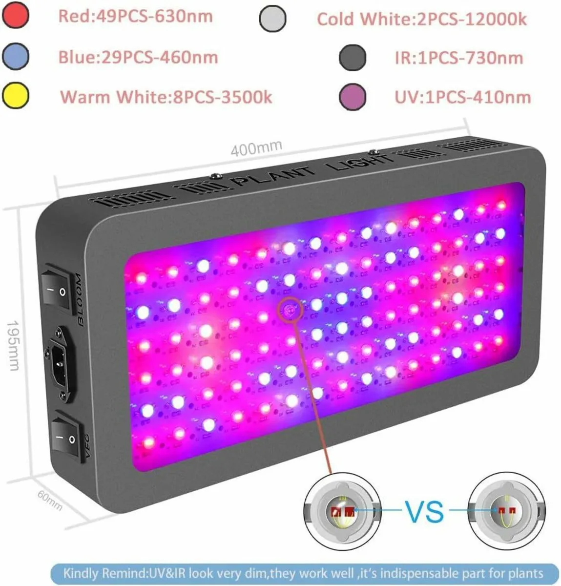LED Grow Light Bloom Veg Full spectrum 900W +Timer - Image 4