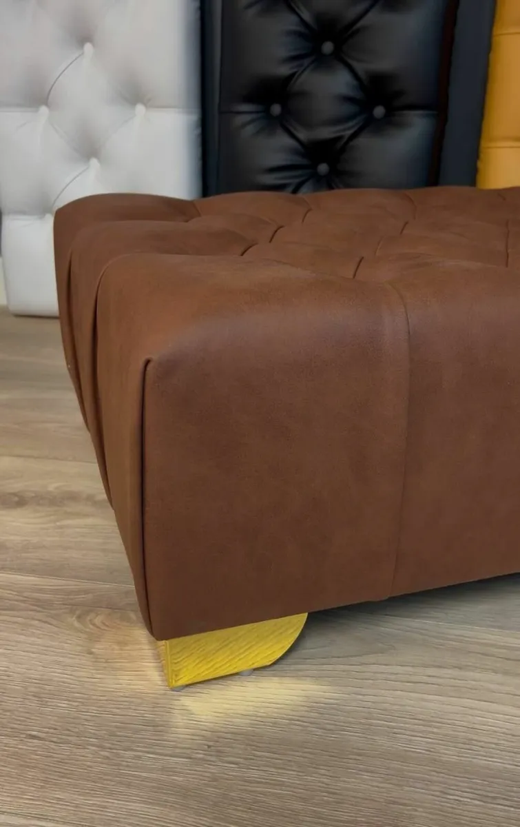 Chesterfield Bench Eco Leather Brown - Image 3