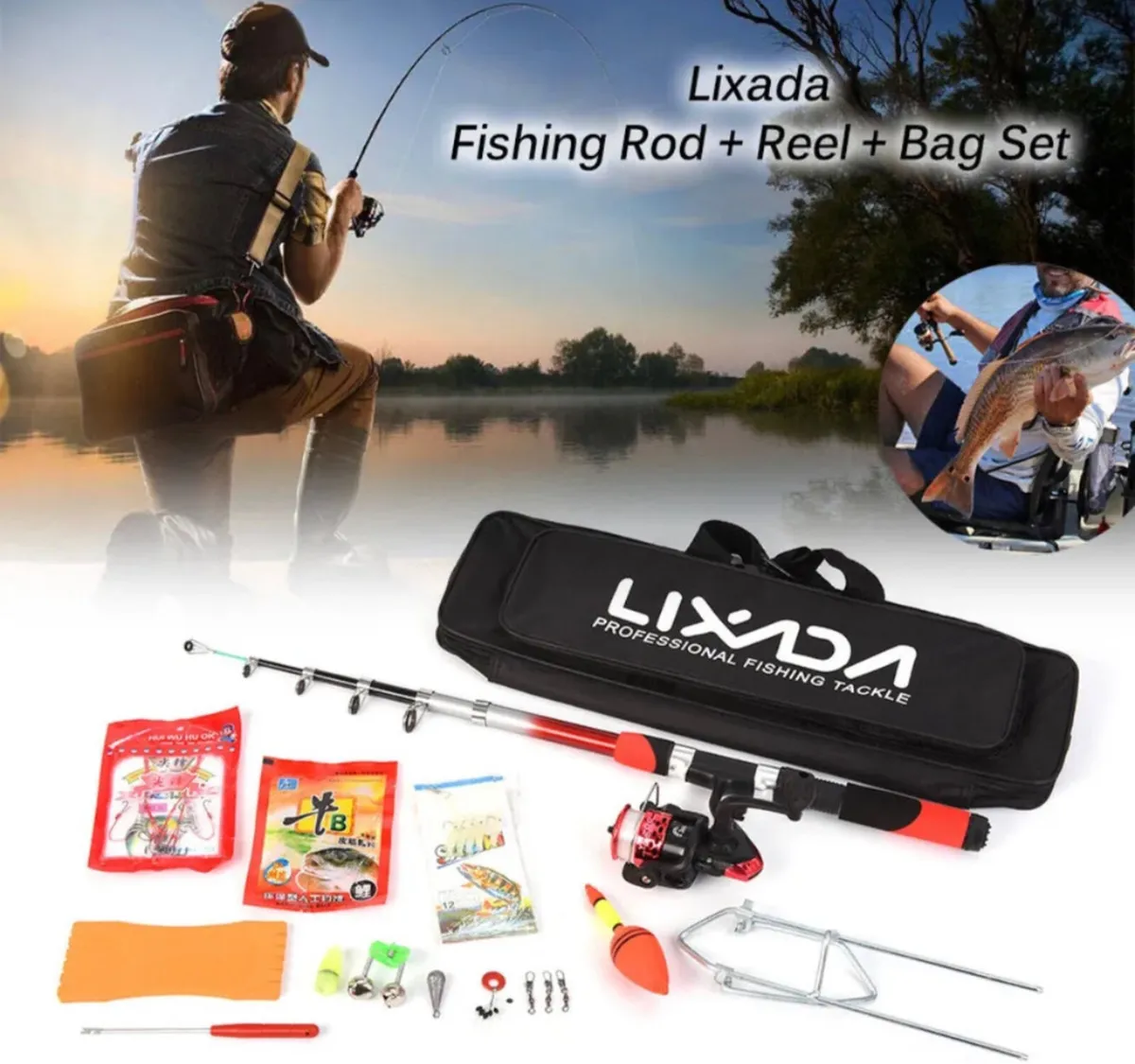 2.1m Telescopic Fiberglass Fishing Rod & Reel NEW - Image 1
