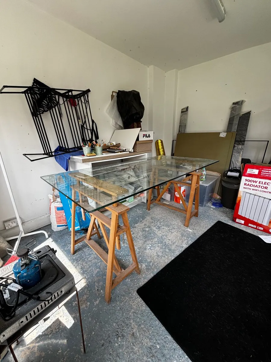 Glass top trestle table - Image 3