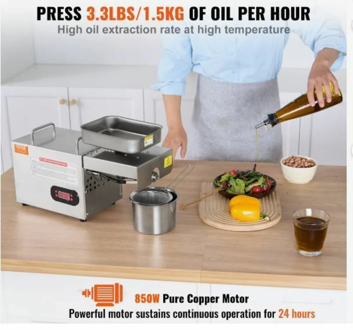 Electric Oil Press Machine, 850W Stainless Steel - Image 2