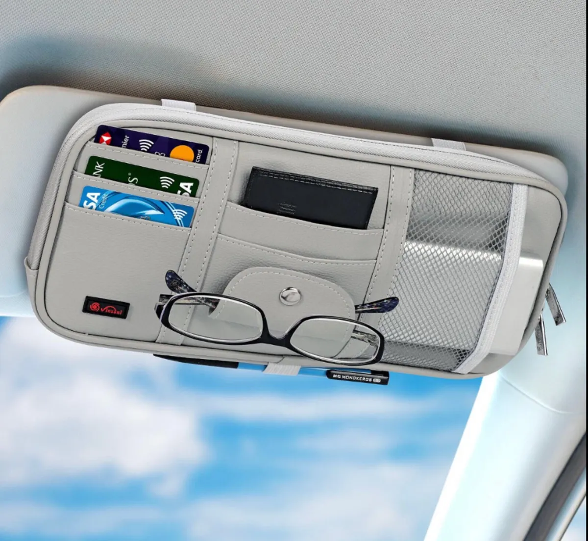 Sun Visor Multi-Pocket Pouch PU Leather Organiser - Image 1