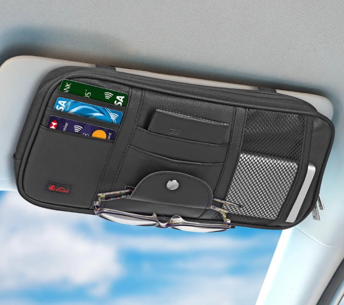 Sun Visor Multi-Pocket Pouch PU Leather Organiser - Image 3