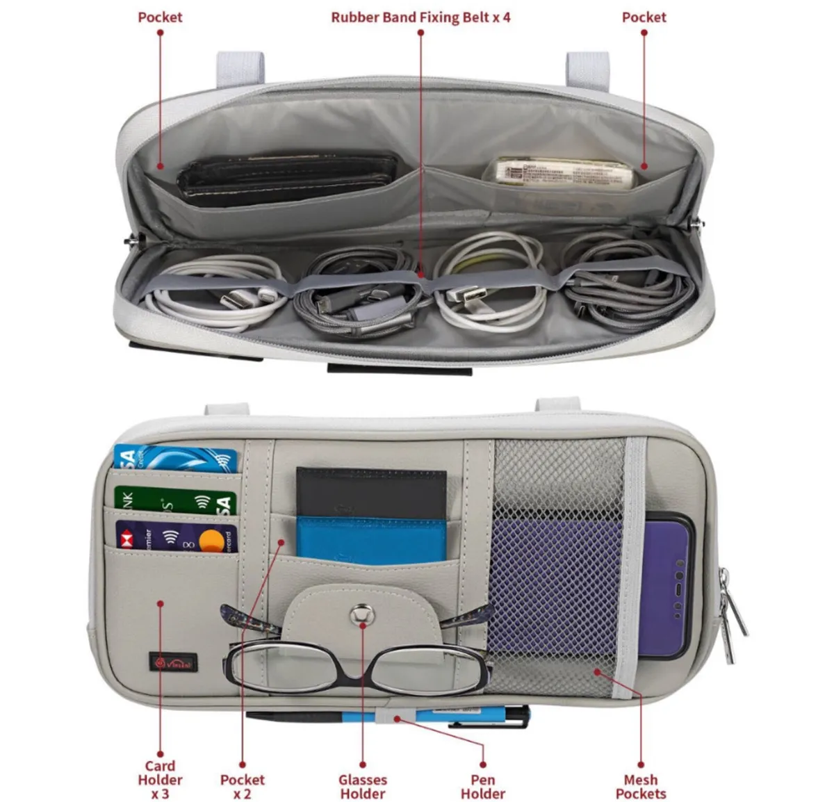 Sun Visor Multi-Pocket Pouch PU Leather Organiser - Image 4