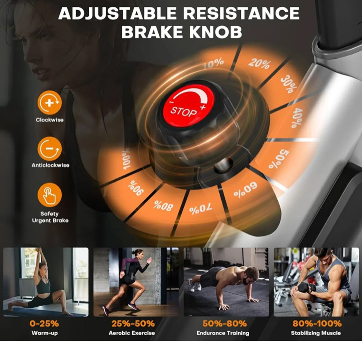 Exercise Bike, Adjustable Resistance Brake Spin - Image 4