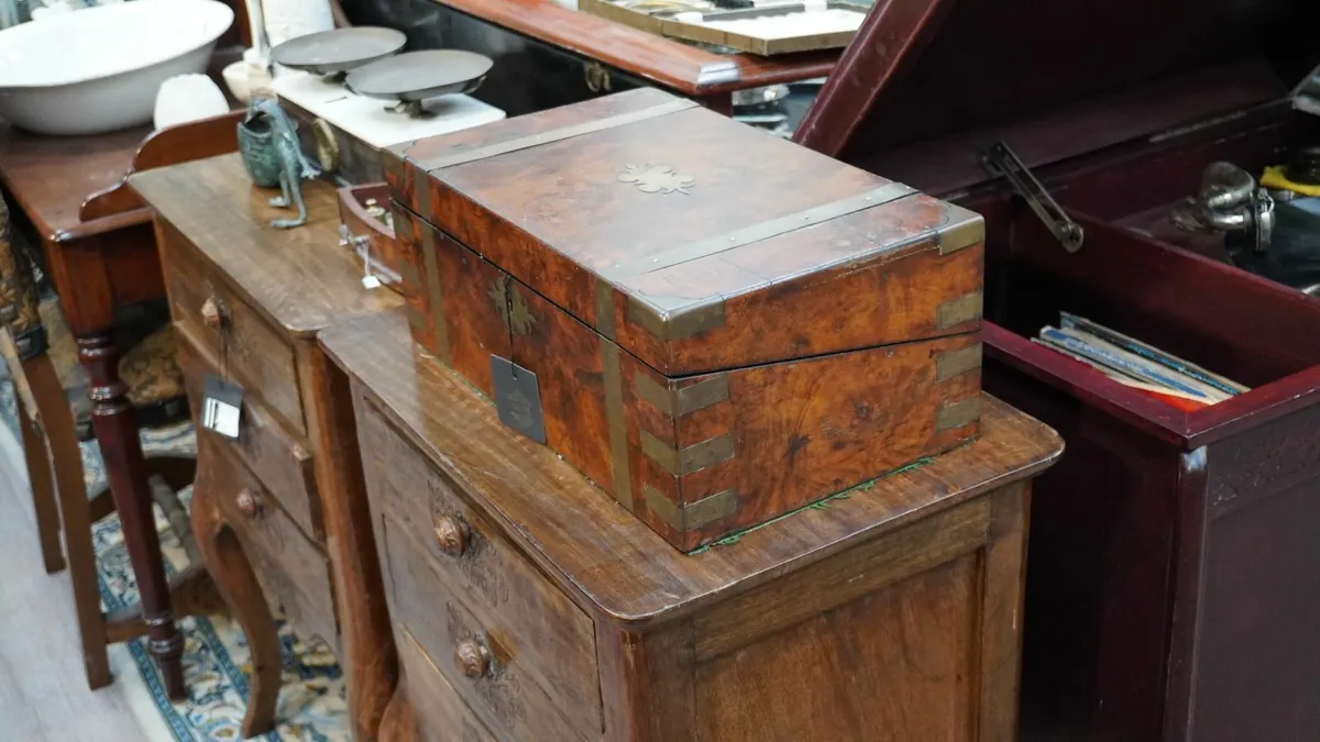 Victorian Brass-Bound Writing Slope c. 19th Centu - Image 2