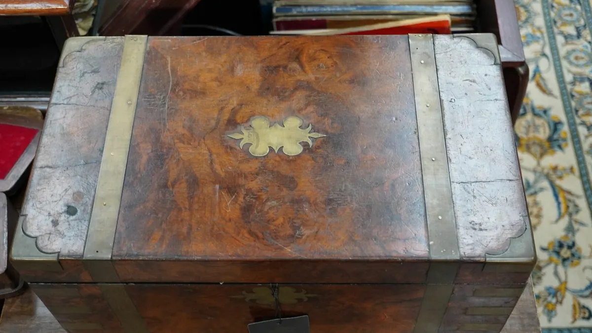 Victorian Brass-Bound Writing Slope c. 19th Centu - Image 3