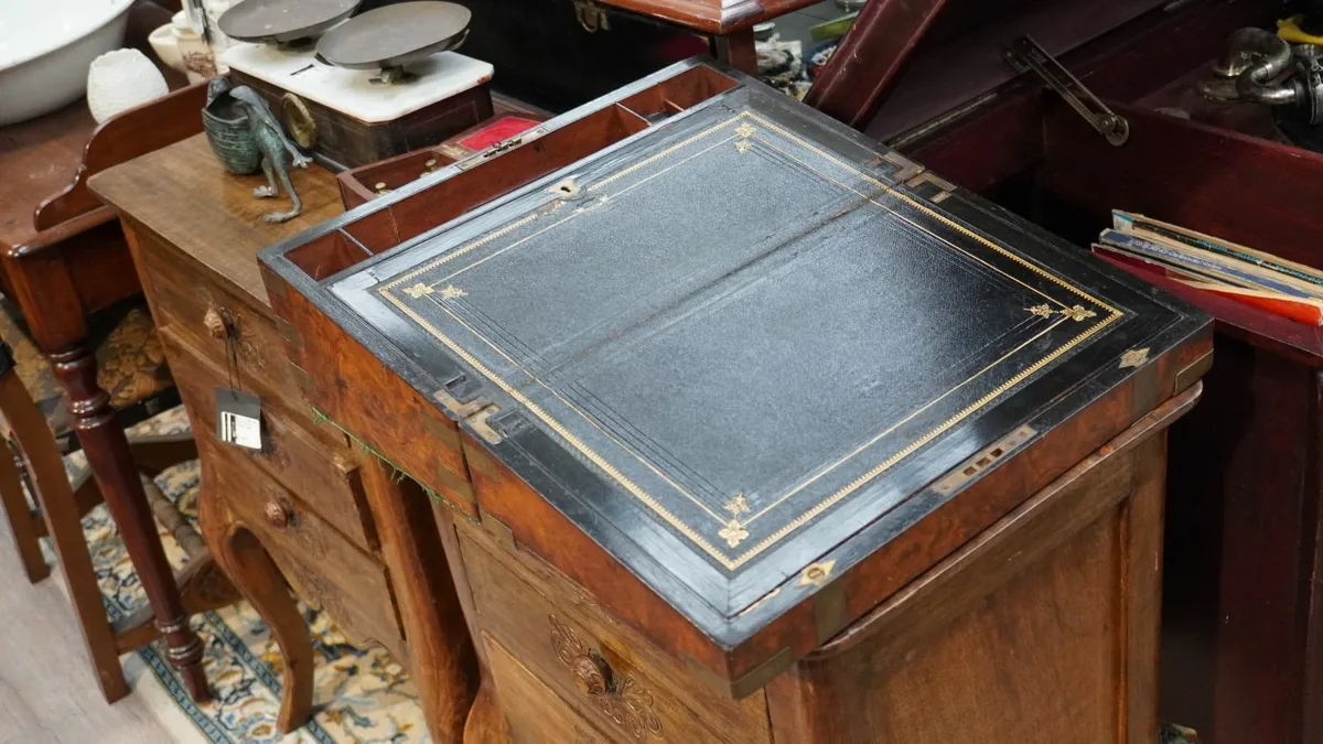 Victorian Brass-Bound Writing Slope c. 19th Centu - Image 4