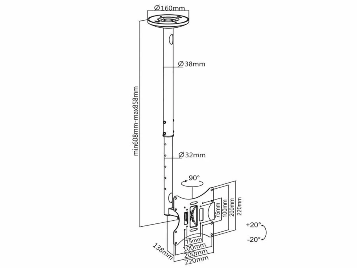 Tv Ceiling Mount Bracket Swivel Tilt 23"-42" - Image 2