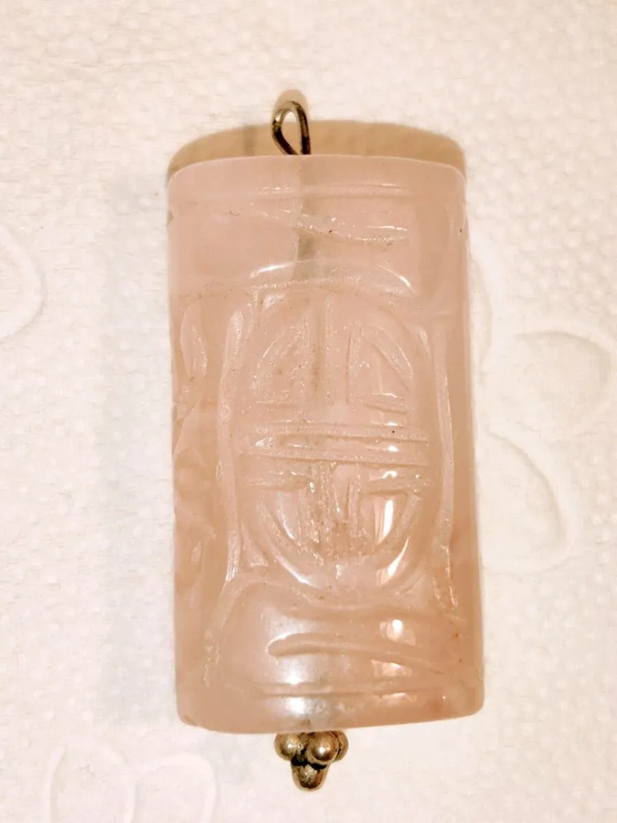 RARE , LARGE PINK QUARTZ , Hand Carved Pendant ! - Image 1