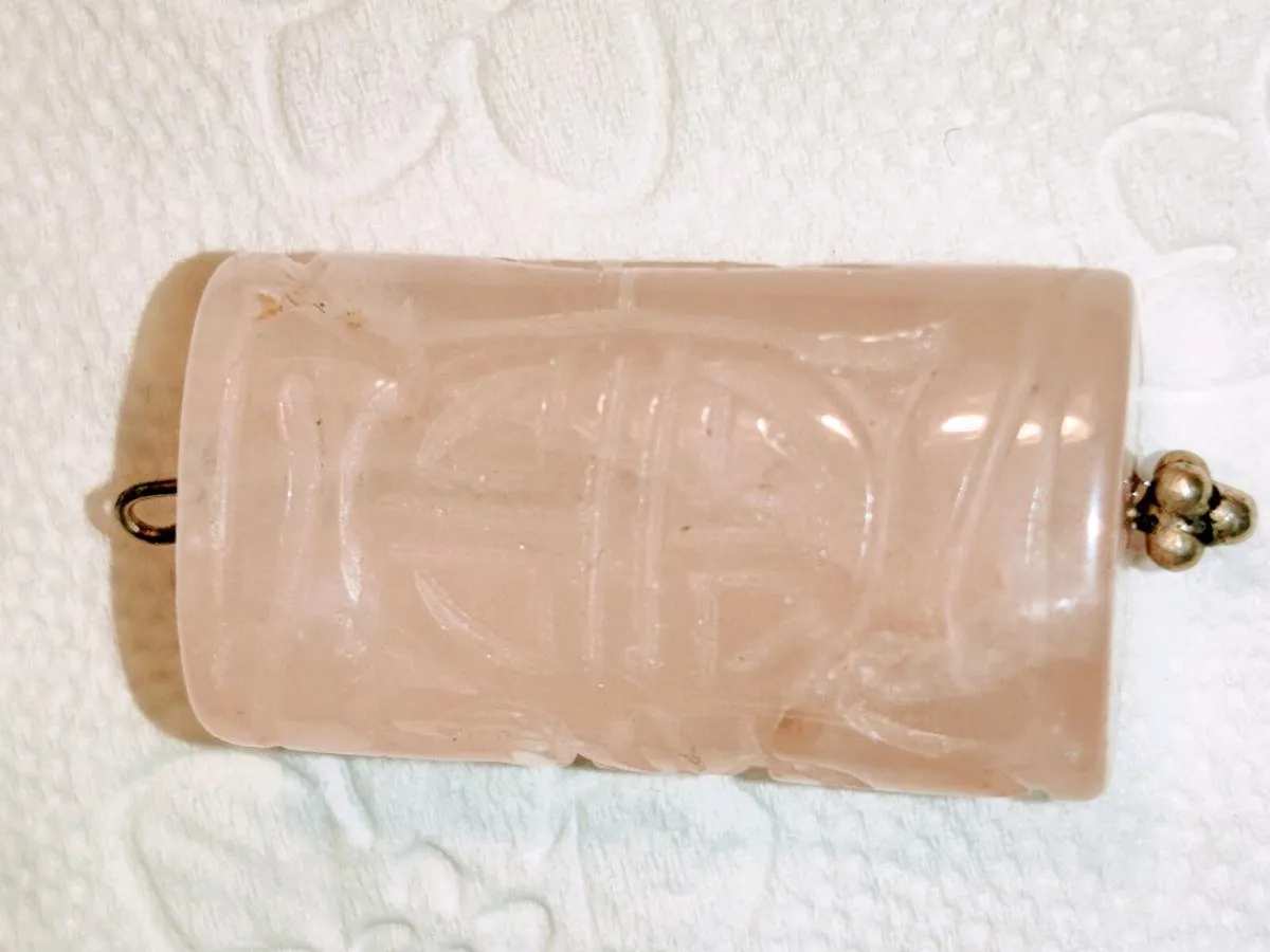 RARE , LARGE PINK QUARTZ , Hand Carved Pendant ! - Image 3