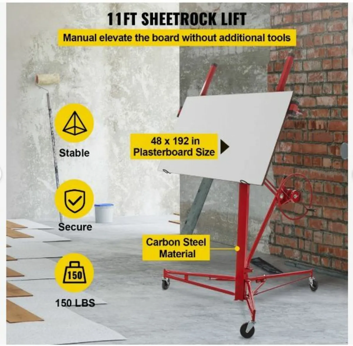 Drywall Rolling Lifter Panel, 11ft Sheetrock Lift - Image 2