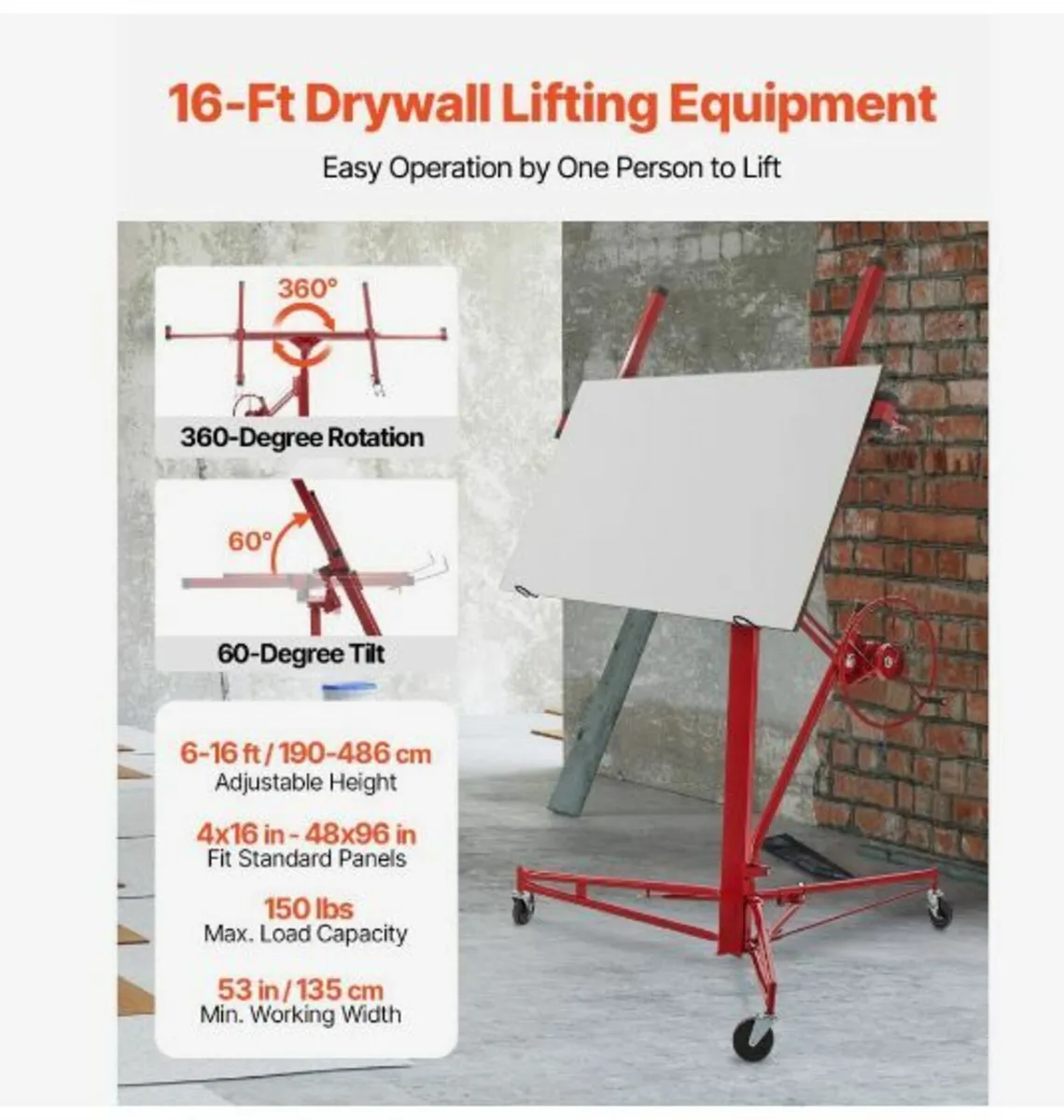 Drywall Rolling Lifter Panel, 16ft Sheetrock Lift - Image 3