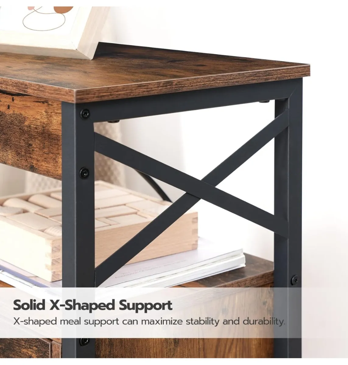 2 Wooden Bedside Table with Charging Station - Image 2