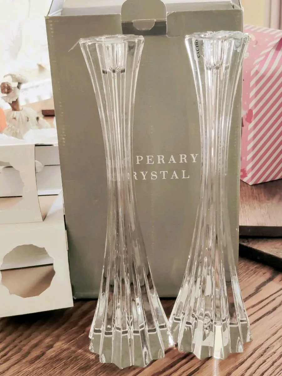 TIPPERARY CRYSTAL, 2 Tall New Candle Holders ! - Image 1
