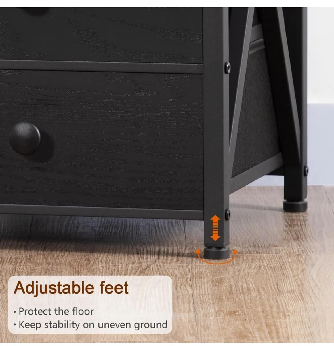 Bedside Table Set of 2 with Charging Station Black - Image 2