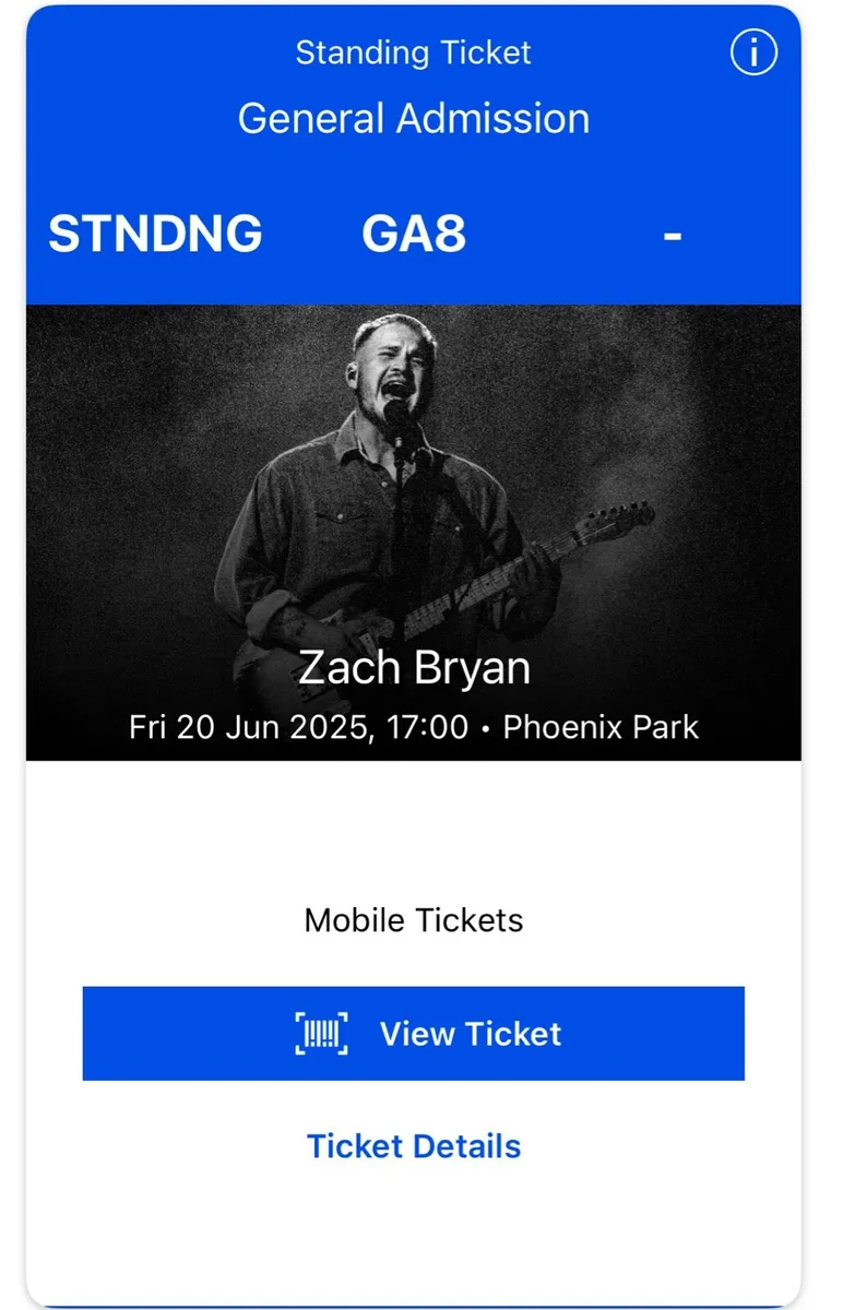 Zach Bryan ticket Friday 20th