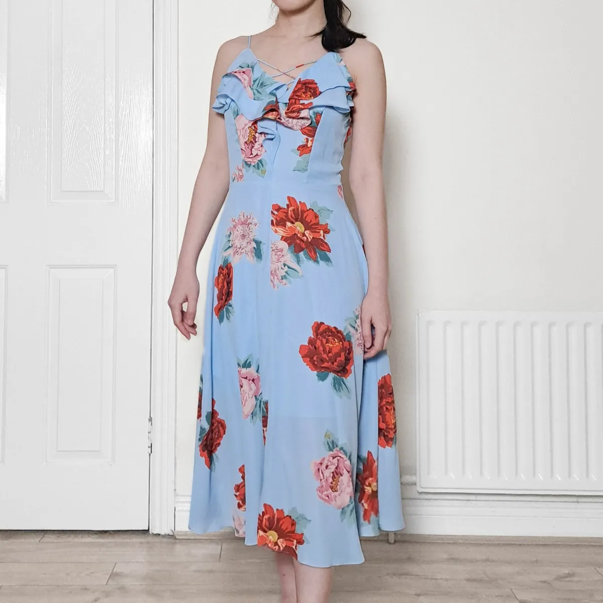 New Look Blue Floral Red Rose Midi Dress 8UK/36EU - Image 2