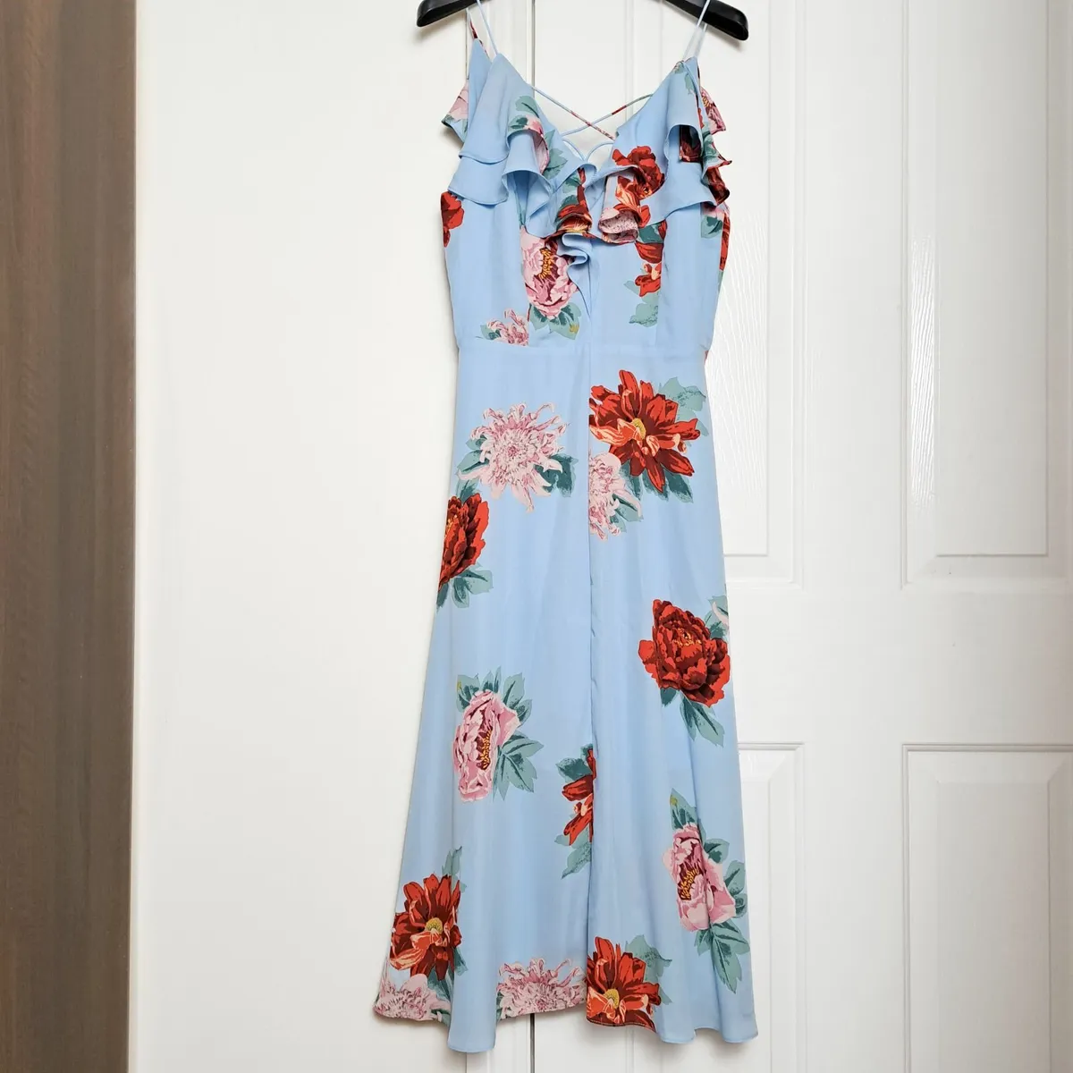 New Look Blue Floral Red Rose Midi Dress 8UK/36EU - Image 1