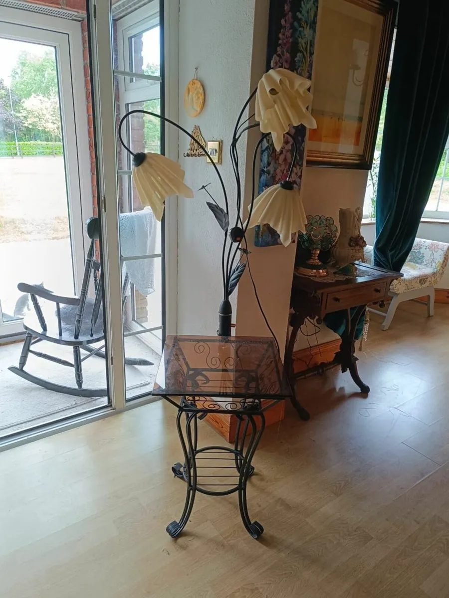 Decorative Iron Floor Lamp with Glass Table Base