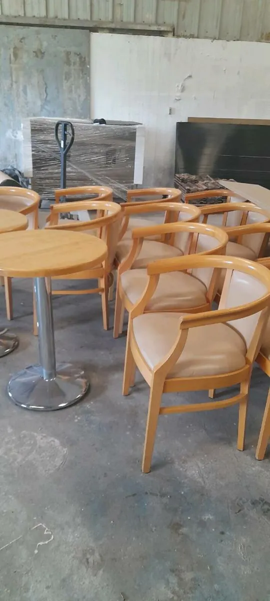 15  light oak chairs cream upholstery/ - Image 1