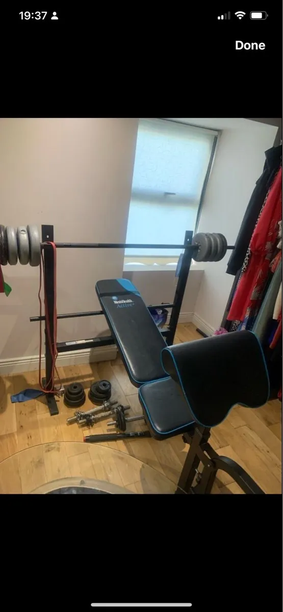 Gym bench and weights - Image 1