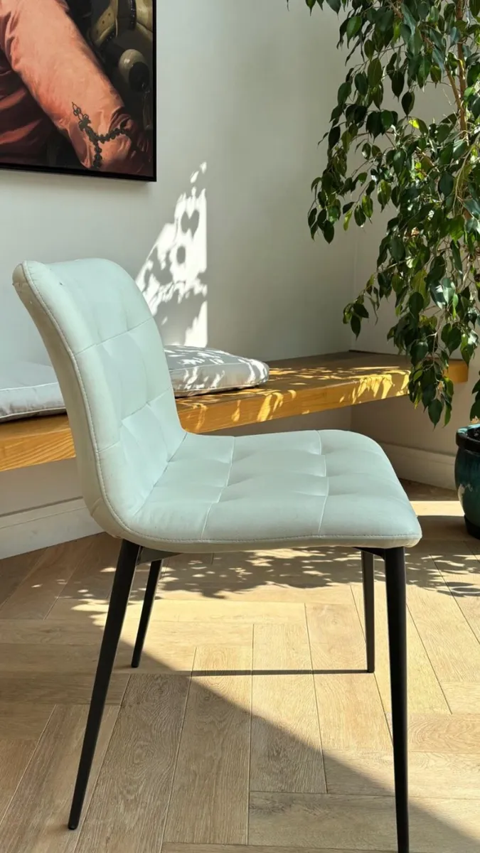 2 White Button Backed Chairs - Image 3