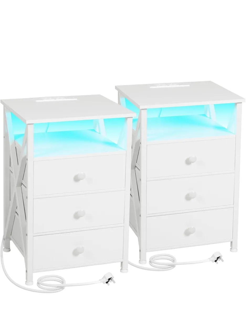 Bedside Table Set of 2 with Charging Station, Side - Image 4