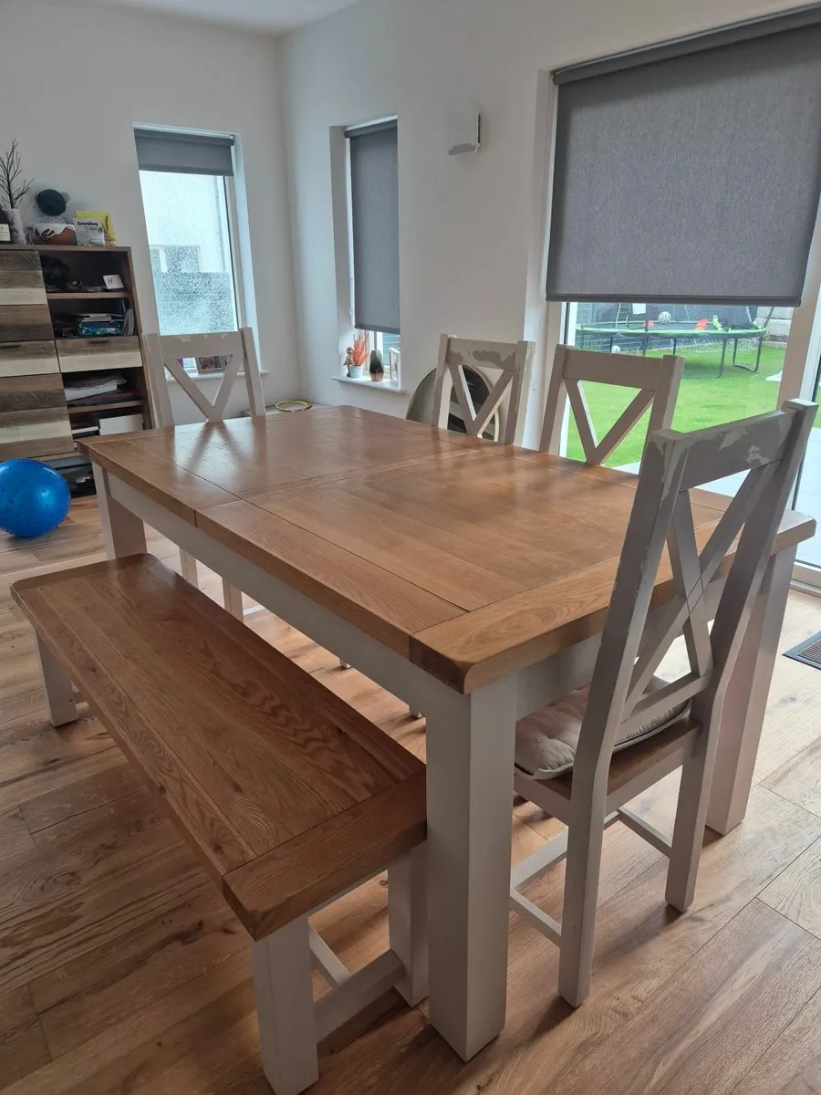Dining table, chairs and bench for sale - Image 2