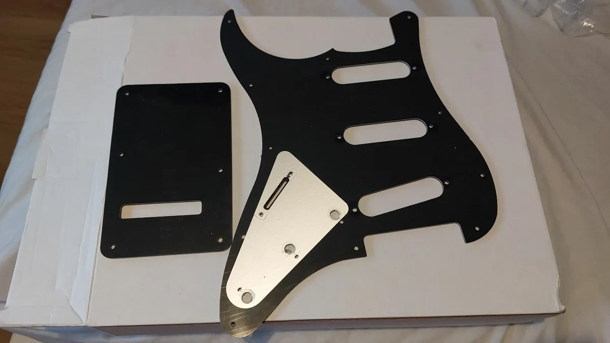 Strat Pickguard and Backplate, 3 ply Black, SSS - Image 2