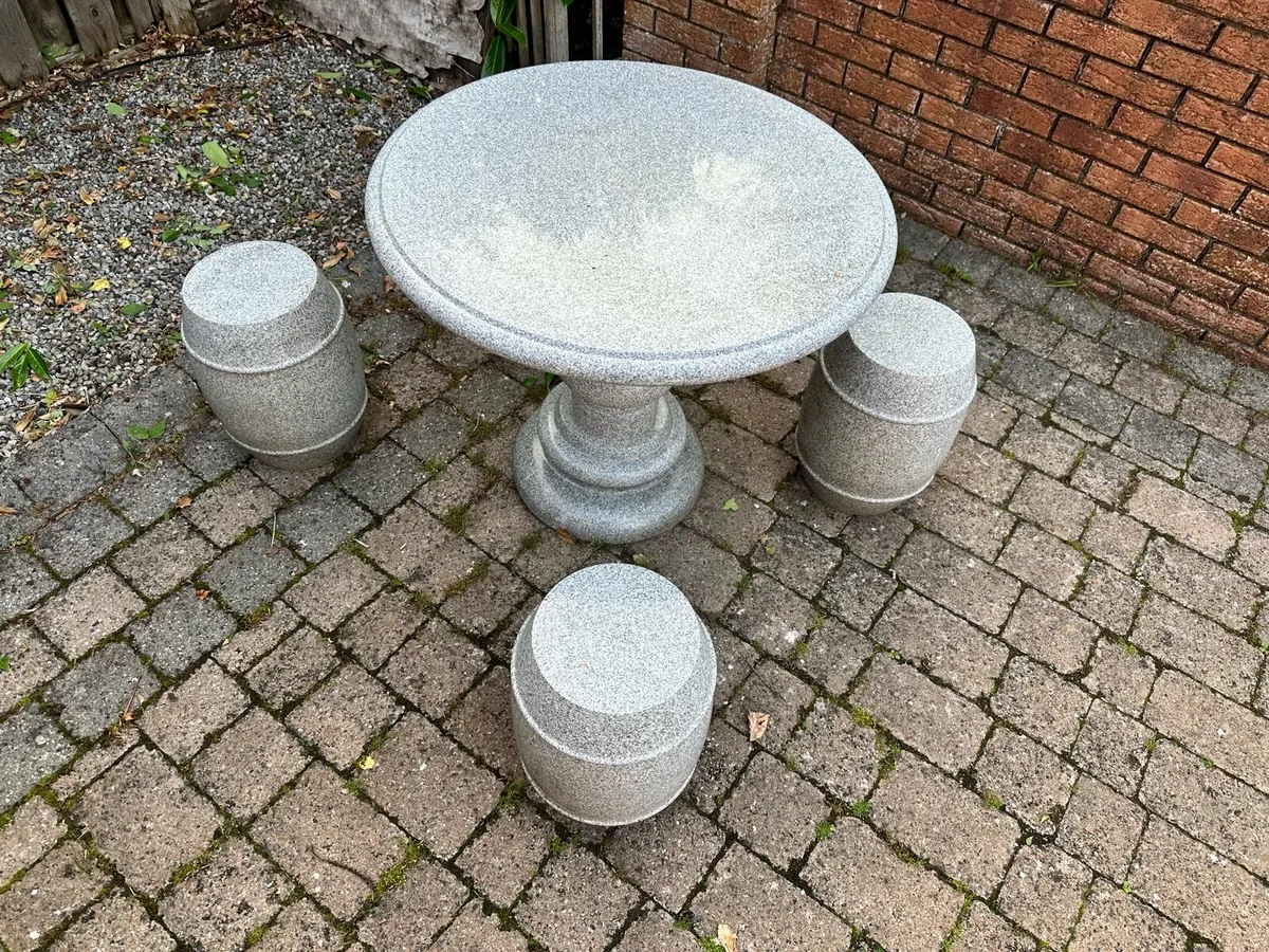 Outdoor Granite Table and ‘Barrel’ Stools - Image 1