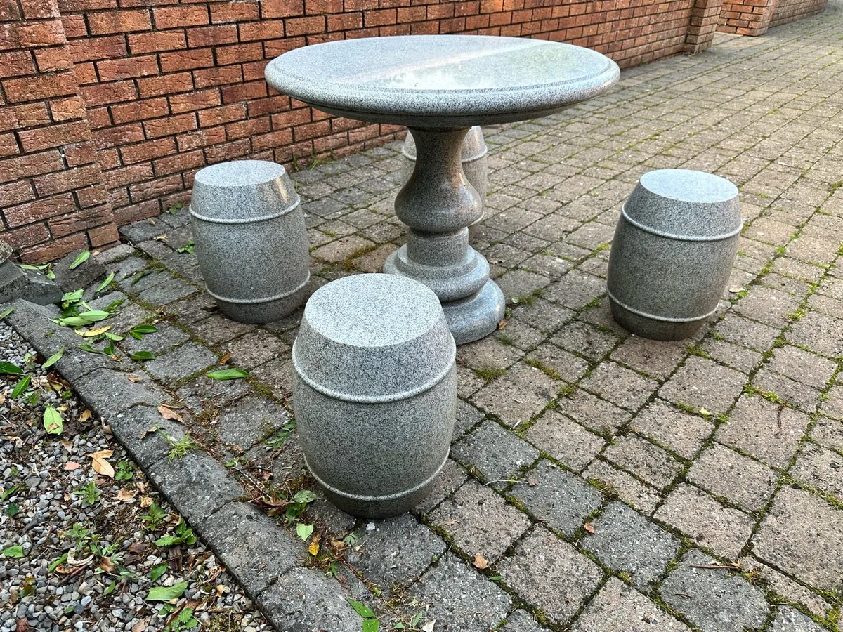 Outdoor Granite Table and ‘Barrel’ Stools - Image 2