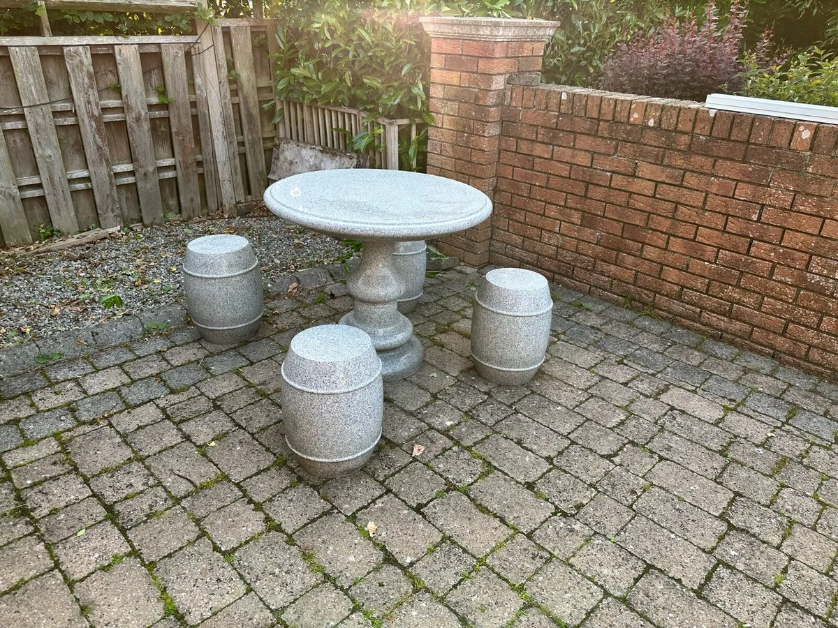 Outdoor Granite Table and ‘Barrel’ Stools - Image 3