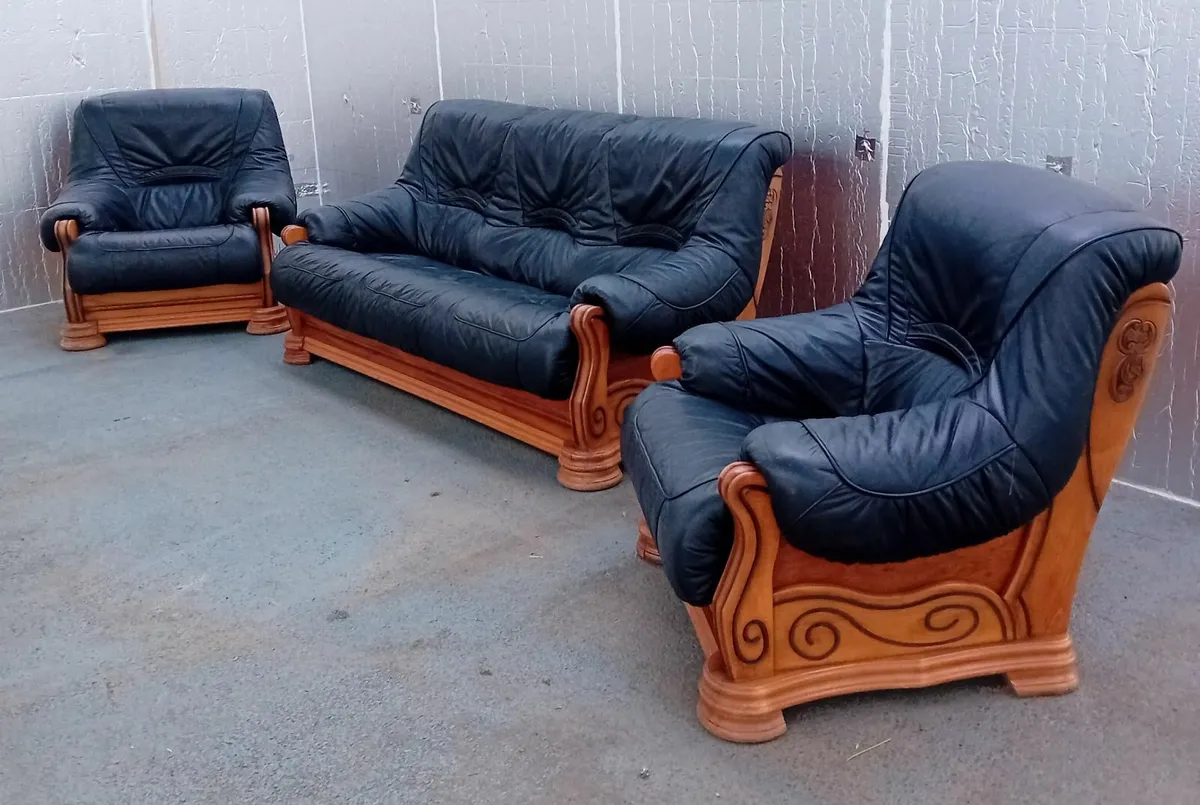 Dutch Leather Suite & Armchairs - Image 2