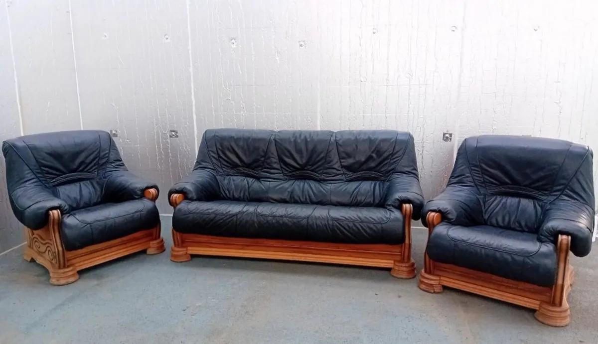 Dutch Leather Suite & Armchairs - Image 1