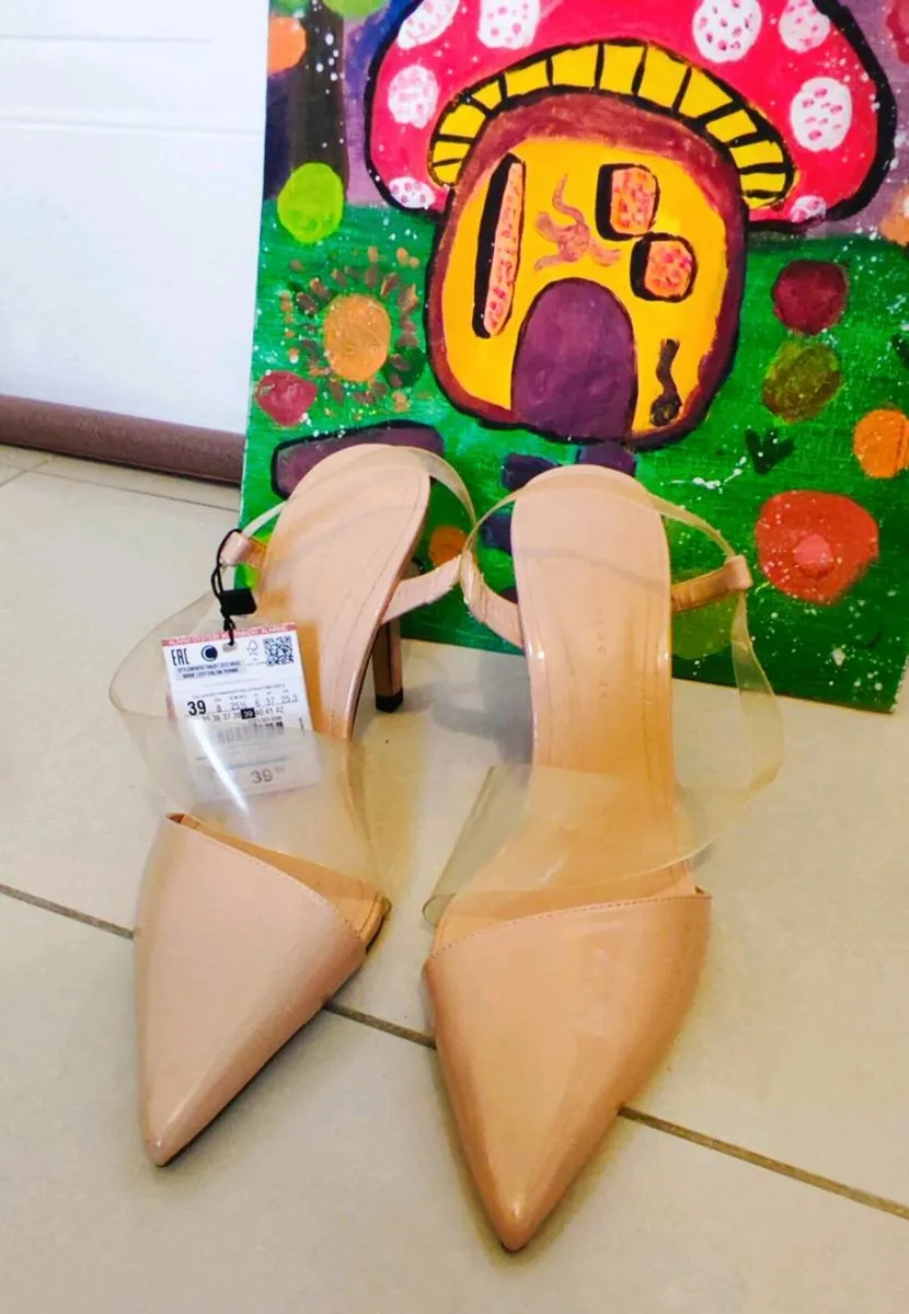Zara Trafaluc Elegant Nude Heels with Clear Straps - Image 2